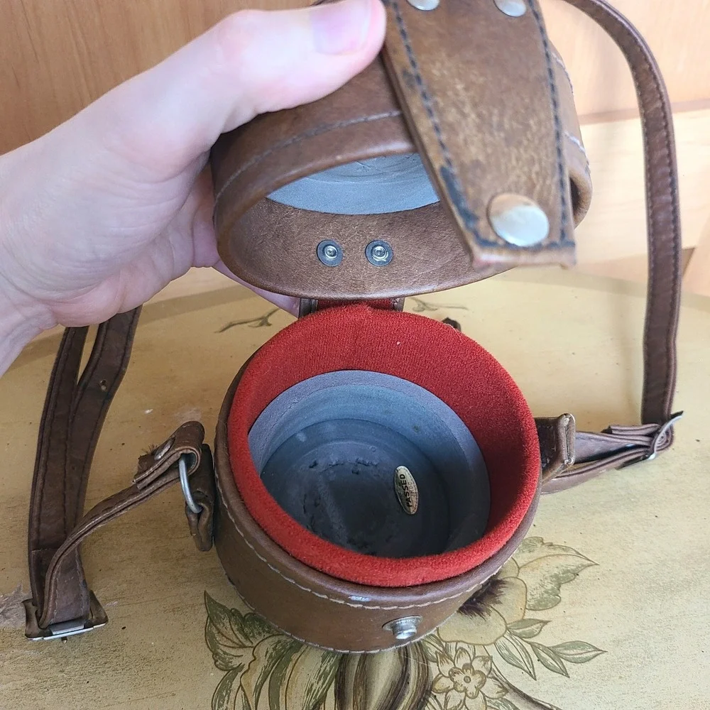 Vintage Brown Leather Camera Lens Carrying Case Adjustable Strap Retro Academia